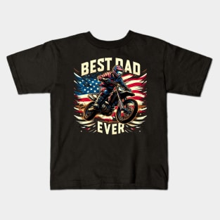 Best dad ever-Motocross Dirt Bike american military camouflage flag fathres day 4th of july gift Kids T-Shirt